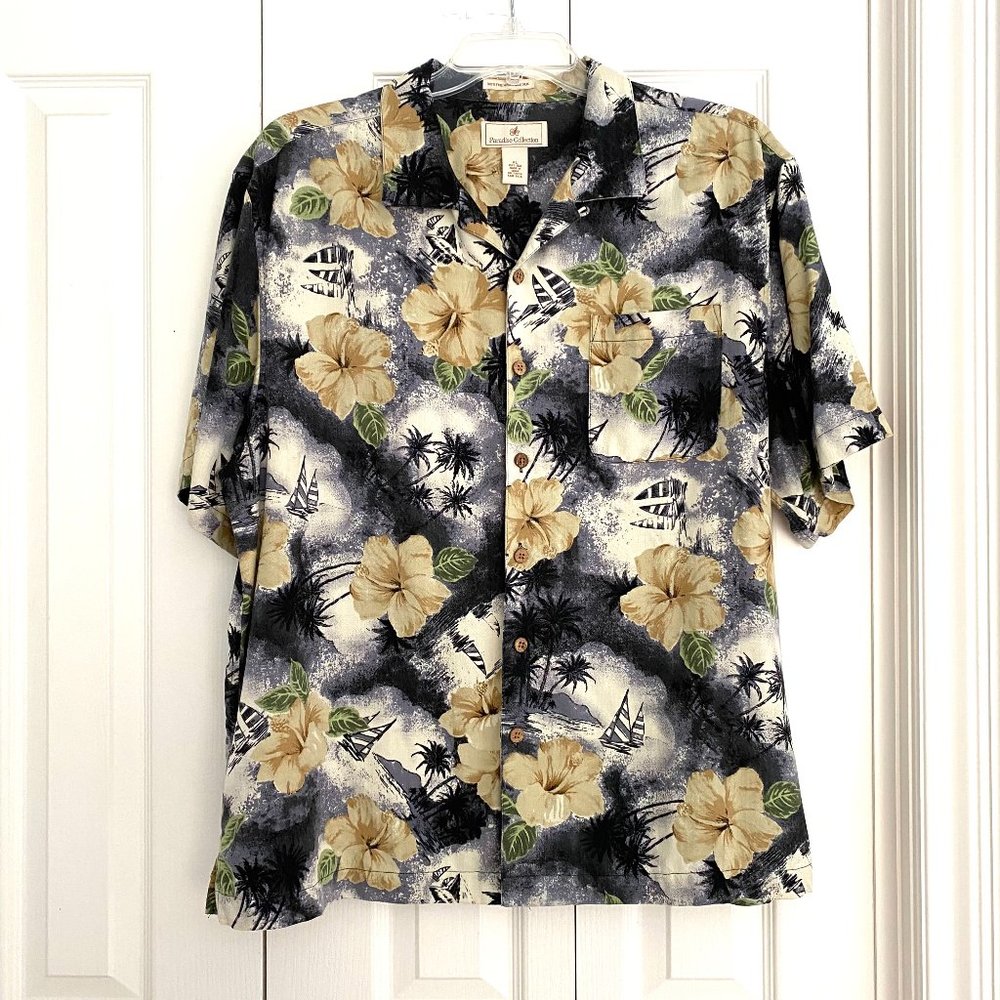Paradise Collection Mens 100% Silk Hawaiian Shirt Tropical Print Size XL